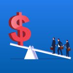 Leverage,Principle,,Three,Businessmen,Stand,On,The,Seesaw,To,Raise