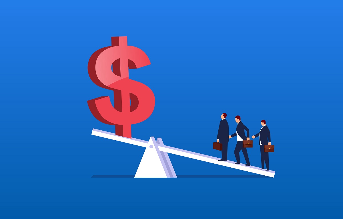 Leverage,Principle,,Three,Businessmen,Stand,On,The,Seesaw,To,Raise